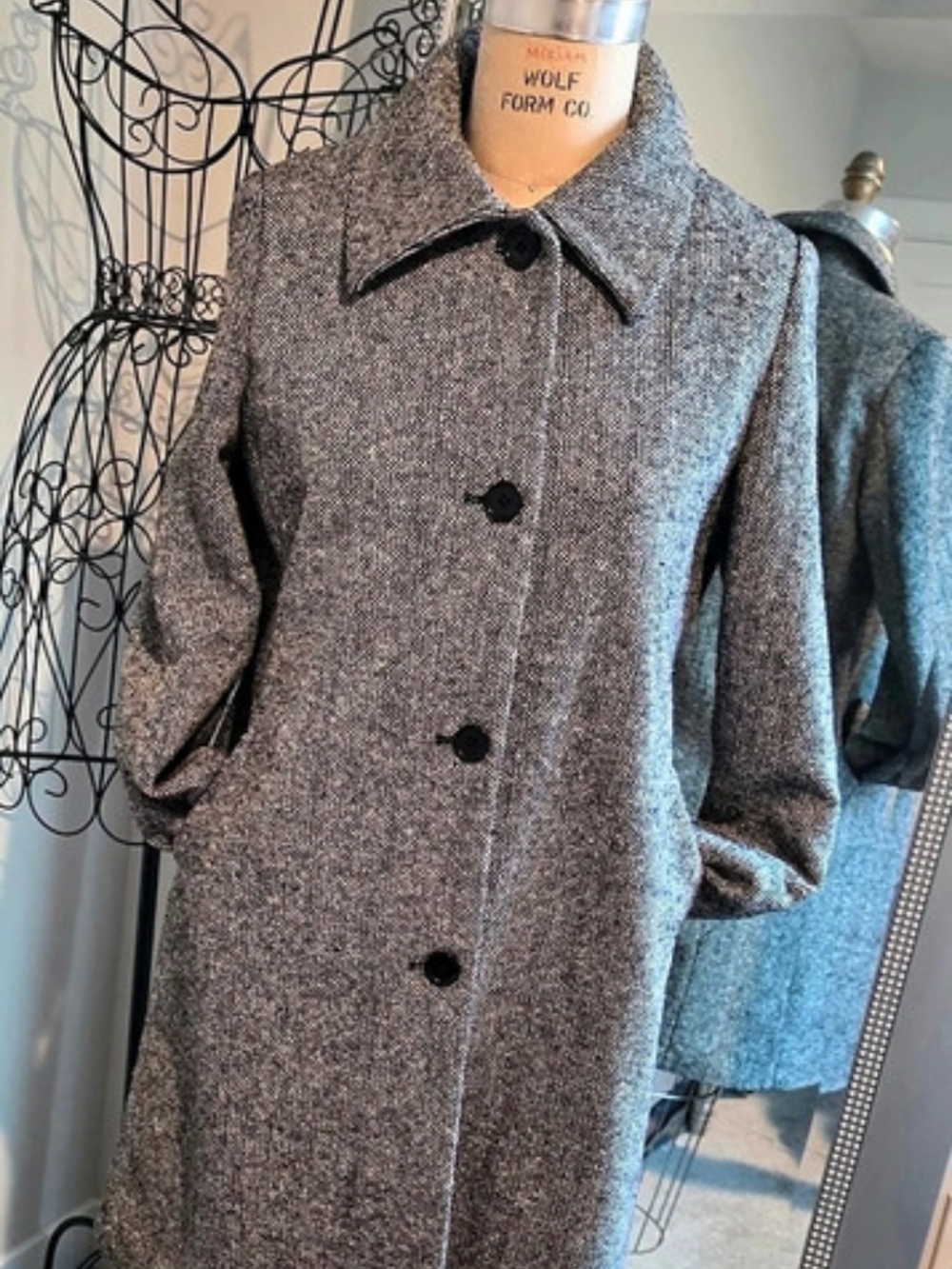 Chadwick's of Boston Houndstooth Pea Coat in Brown & White Size 6 Like New